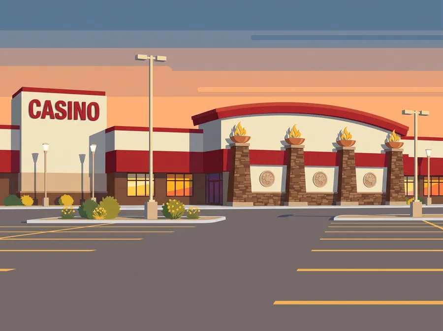 Living Sky Casino across its parking lot at sunset