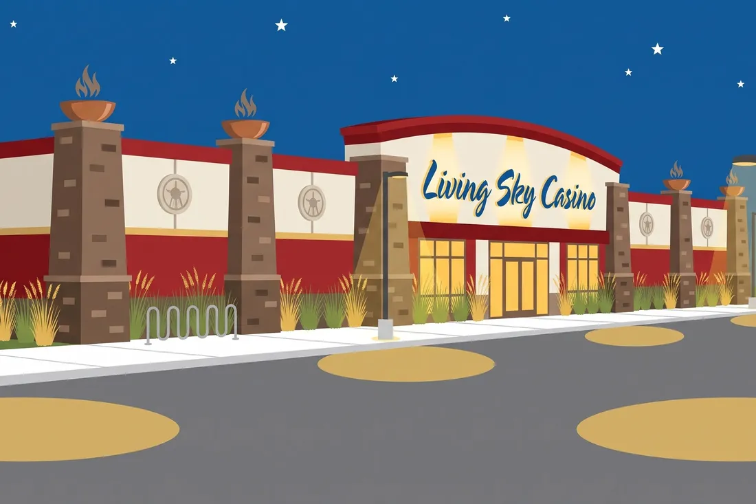 Living Sky Casino and its empty lot at night